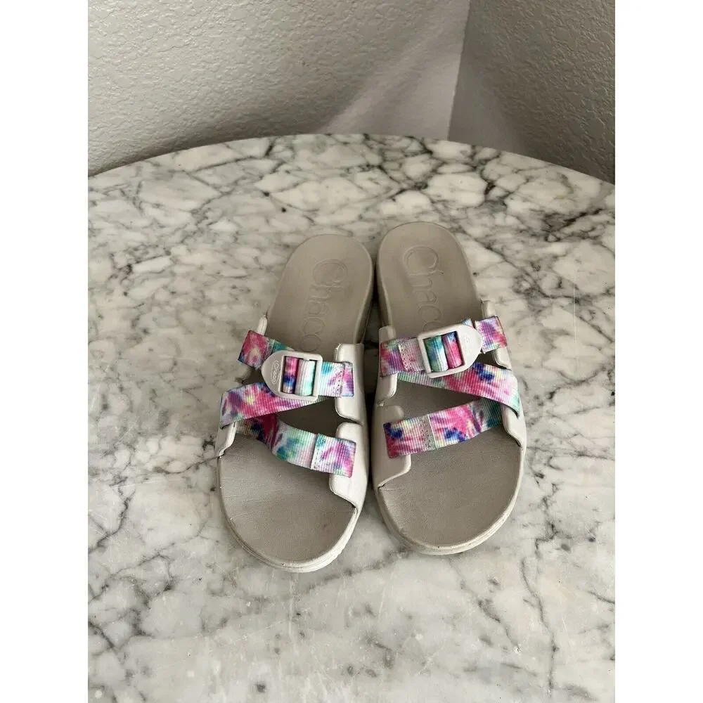 Chaco Girls Chillos Slip-on Slides Size 4 Tie Dye Straps Sandals